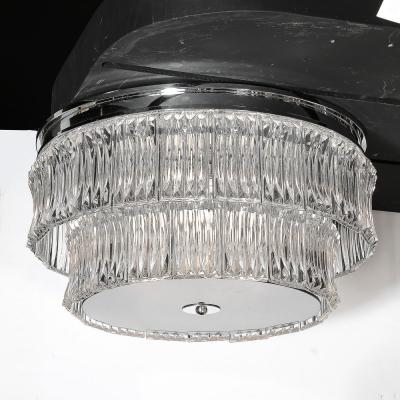 Mid Century 2 Tier Transparent Murano Glass Flush Mount w Smoked Glass Diffuser