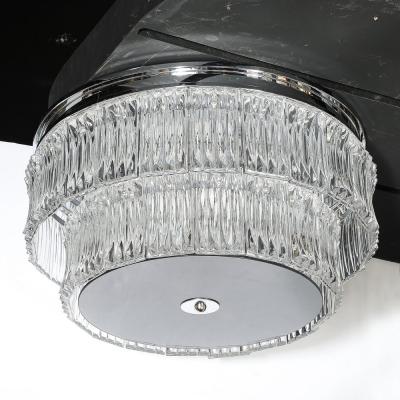 Mid Century 2 Tier Transparent Murano Glass Flush Mount w Smoked Glass Diffuser