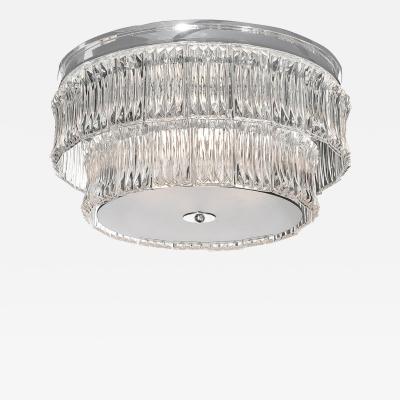 Mid Century 2 Tier Transparent Murano Glass Flush Mount w Smoked Glass Diffuser