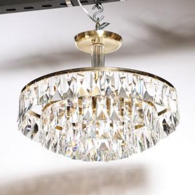 Mid Century 3 Tier Faceted Cut Crystal Chandelier in Brass w Glass Rod Detail
