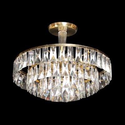 Mid Century 3 Tier Faceted Cut Crystal Chandelier in Brass w Glass Rod Detail