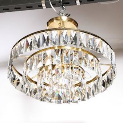 Mid Century 3 Tier Faceted Cut Crystal Chandelier in Brass w Glass Rod Detail