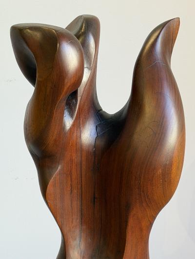 Mid Century Abstract Figural Wood Sculpture on Stand