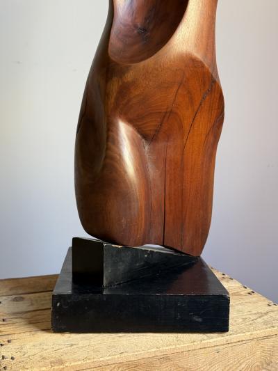 Mid Century Abstract Figural Wood Sculpture on Stand