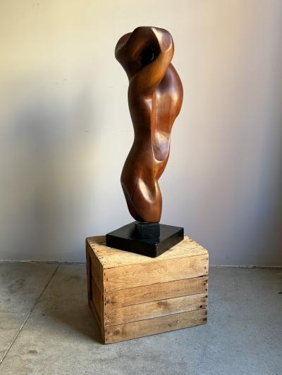 Mid Century Abstract Figural Wood Sculpture on Stand