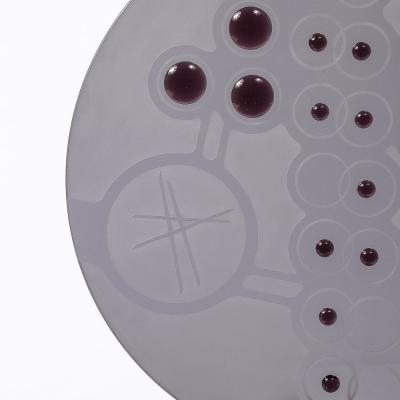 Mid Century Abstract Smoked Glass Frosted Detailed Disc Sculpture signed T Saul