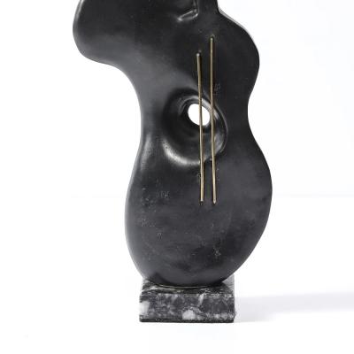 Mid Century Abstracted Guitar Sculpture in Black Enamel Bronze on Marble Base