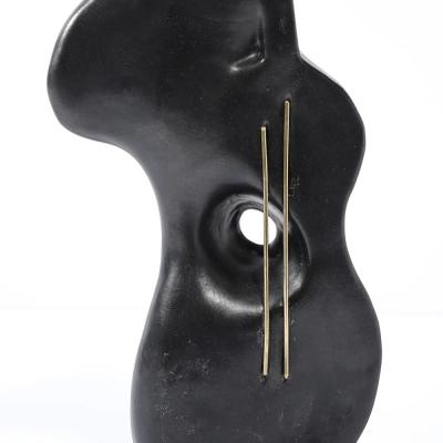 Mid Century Abstracted Guitar Sculpture in Black Enamel Bronze on Marble Base
