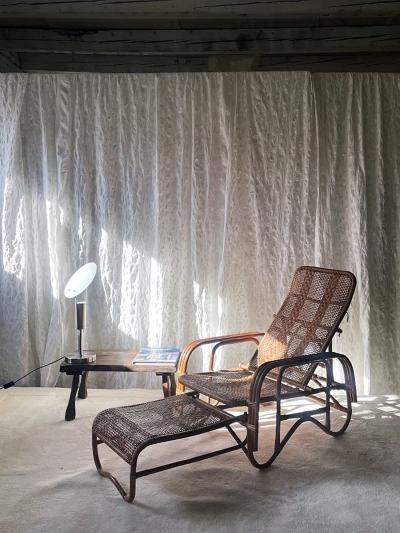 Mid Century Adjustable Rattan Lounge Chair with Retractable Footrest Japan