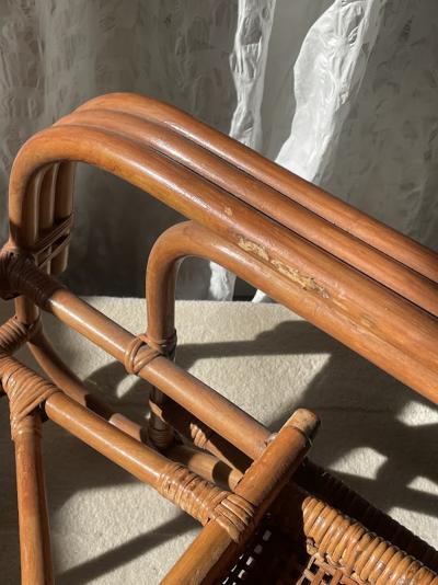 Mid Century Adjustable Rattan Lounge Chair with Retractable Footrest Japan