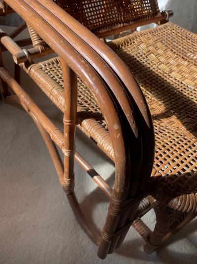 Mid Century Adjustable Rattan Lounge Chair with Retractable Footrest Japan