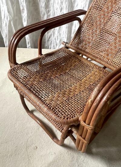 Mid Century Adjustable Rattan Lounge Chair with Retractable Footrest Japan