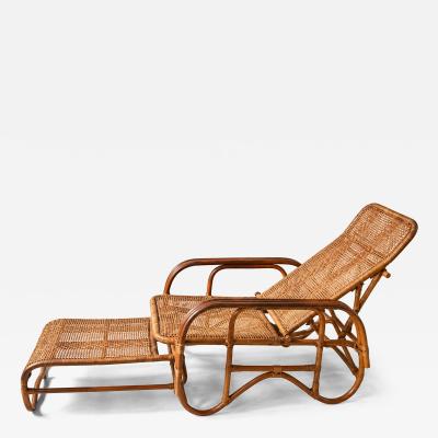 Mid Century Adjustable Rattan Lounge Chair with Retractable Footrest Japan