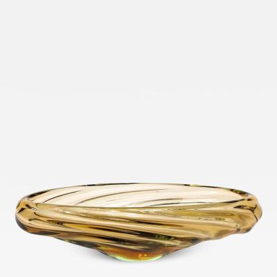 Mid Century Amber Hand Blown Murano Glass Centerpiece w Rippled Details