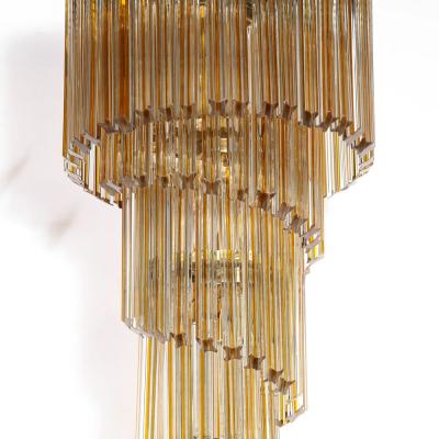Mid Century Amber Spiral Form Quadretti Camer Chandelier w Brass Fittings