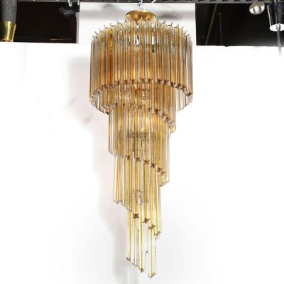 Mid Century Amber Spiral Form Quadretti Camer Chandelier w Brass Fittings