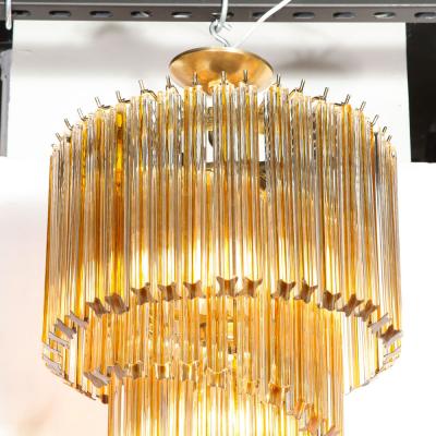 Mid Century Amber Spiral Form Quadretti Camer Chandelier w Brass Fittings
