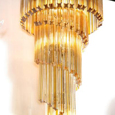 Mid Century Amber Spiral Form Quadretti Camer Chandelier w Brass Fittings