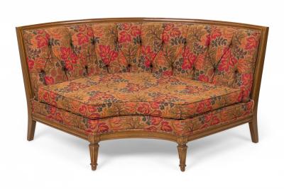 Mid Century American 4 Piece Walnut and Floral Fabric Upholstered Sectional Sofa