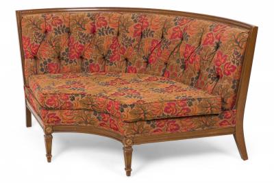 Mid Century American 4 Piece Walnut and Floral Fabric Upholstered Sectional Sofa