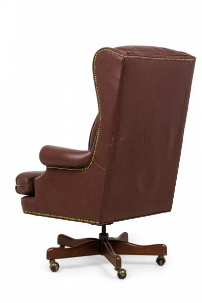 Mid Century American Brown Leather Wingback Executive Office Chair