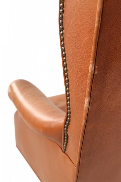 Mid Century American Brown Tufted Leather Swivel Office Armchair
