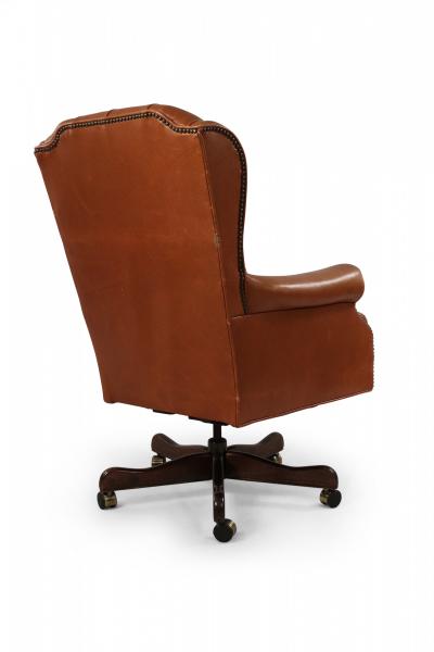 Mid Century American Brown Tufted Leather Swivel Office Armchair