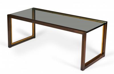 Mid Century American Copper Brass and Smoked Glass Coffee Cocktail Table