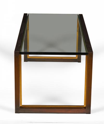 Mid Century American Copper Brass and Smoked Glass Coffee Cocktail Table