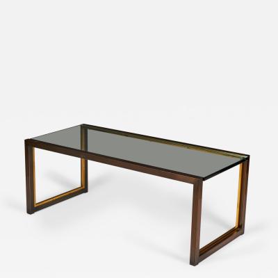 Mid Century American Copper Brass and Smoked Glass Coffee Cocktail Table