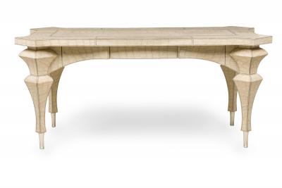 Mid Century American Embossed Beige Faux Reptile Leather Desk