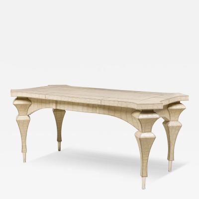 Mid Century American Embossed Beige Faux Reptile Leather Desk