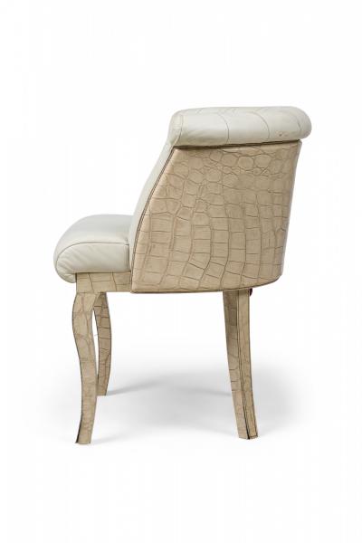 Mid Century American Embossed Beige Faux Reptile Leather Upholstered Quilted Des