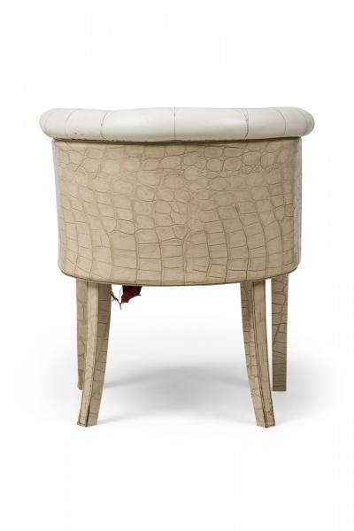 Mid Century American Embossed Beige Faux Reptile Leather Upholstered Quilted Des