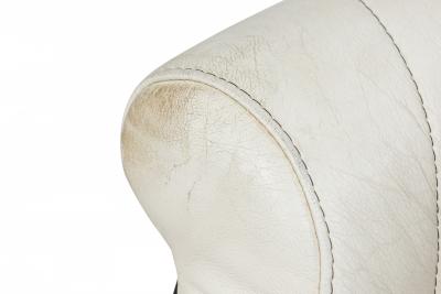 Mid Century American Embossed Beige Faux Reptile Leather Upholstered Quilted Des