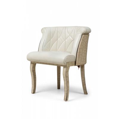 Mid Century American Embossed Beige Faux Reptile Leather Upholstered Quilted Des