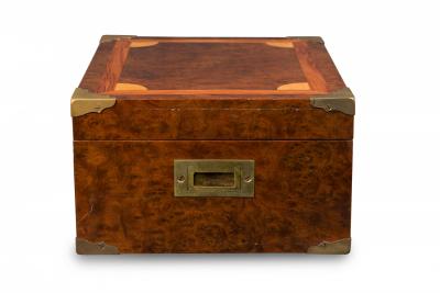 Mid Century American Inlaid Burl and Brass Hinged Box