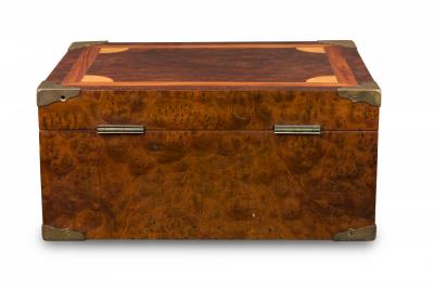 Mid Century American Inlaid Burl and Brass Hinged Box