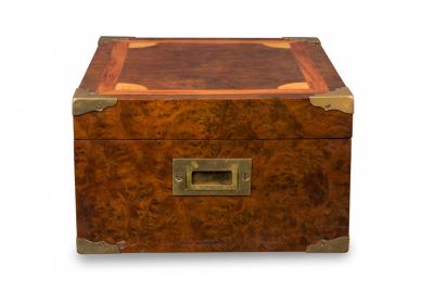 Mid Century American Inlaid Burl and Brass Hinged Box