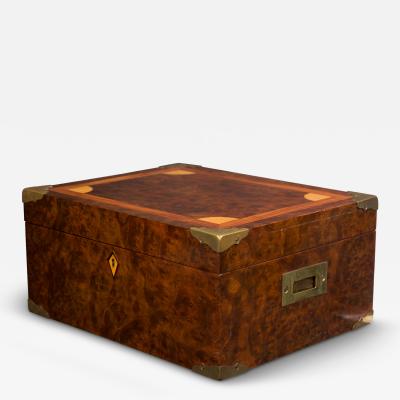 Mid Century American Inlaid Burl and Brass Hinged Box