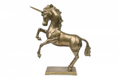 Mid Century American Modern Brass Unicorn Sculpture on Square Base