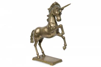 Mid Century American Modern Brass Unicorn Sculpture on Square Base