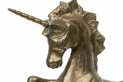 Mid Century American Modern Brass Unicorn Sculpture on Square Base