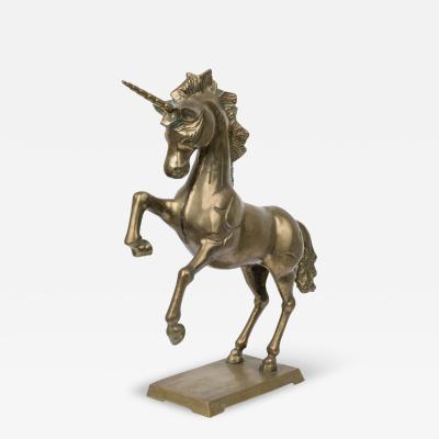 Mid Century American Modern Brass Unicorn Sculpture on Square Base