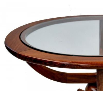 Mid Century American Modern Round Wood Glass Coffee Table