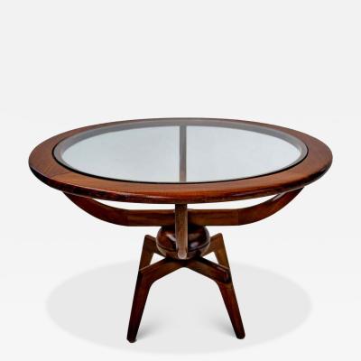 Mid Century American Modern Round Wood Glass Coffee Table