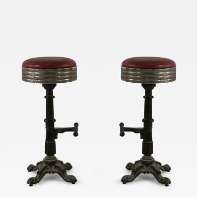 Mid Century American Red Vinyl and Cast Metal Bar Stools