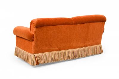 Mid Century American Rust Velvet Upholstered Two Seater Fringed Sofa