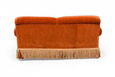 Mid Century American Rust Velvet Upholstered Two Seater Fringed Sofa