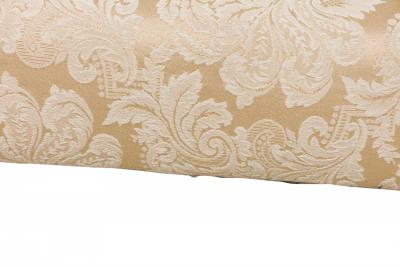 Mid Century American Scroll Arm Upholstered Bench with Beige Damask Floral Uphol